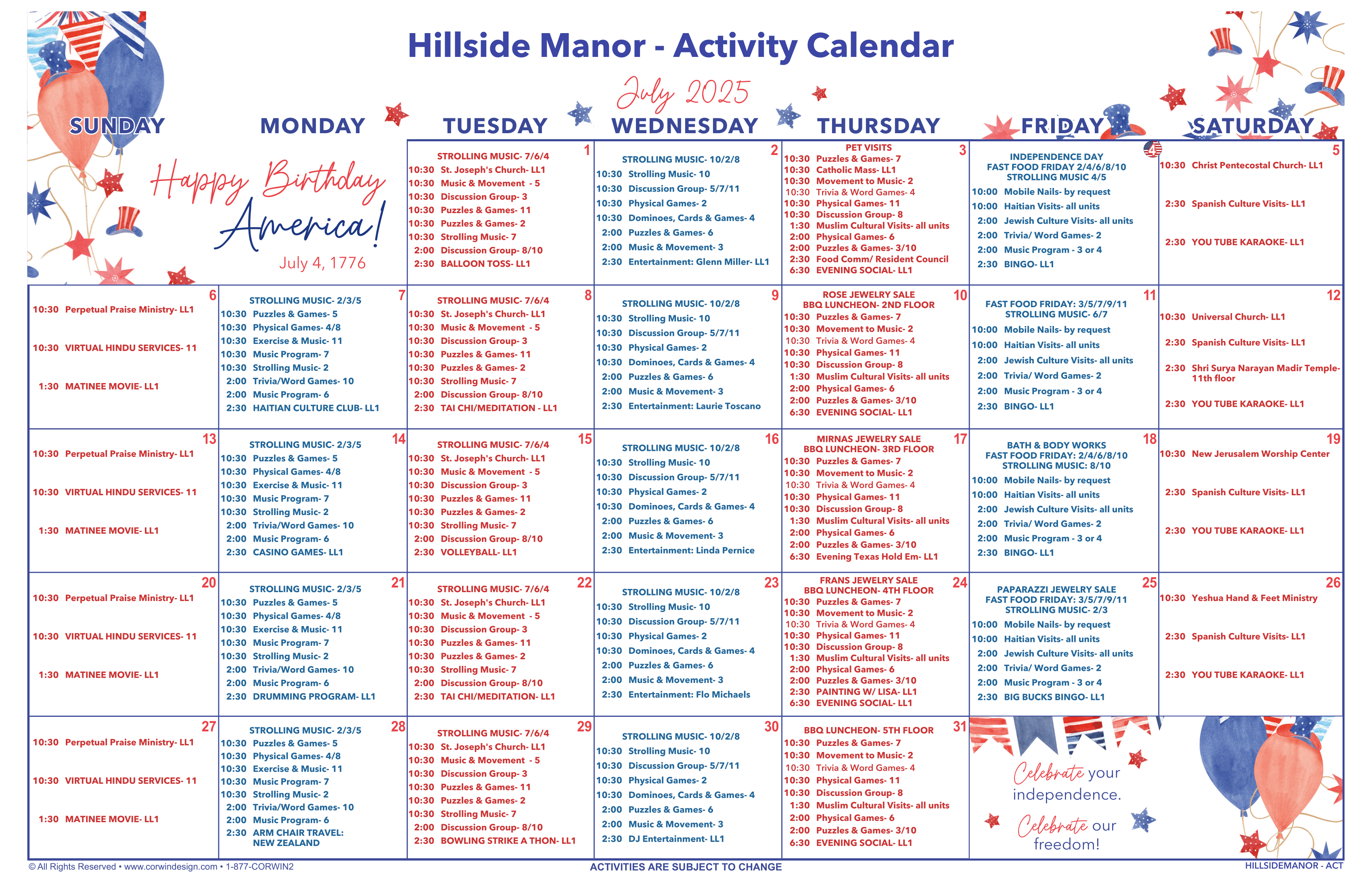 MONTHLY CALENDAR